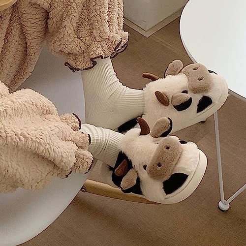 dubuto Cute Cow Slipper for Girls Boys, Toddler Kids Animal Slippers Cozy Anti-slipe Soft Plush Warm Cozy Home House Slippers for Indoor Outdoor