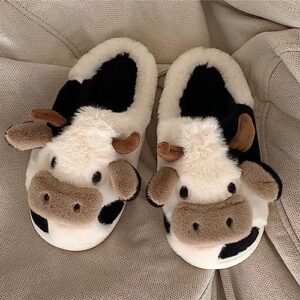 dubuto Cute Cow Slipper for Girls Boys, Toddler Kids Animal Slippers Cozy Anti-slipe Soft Plush Warm Cozy Home House Slippers for Indoor Outdoor