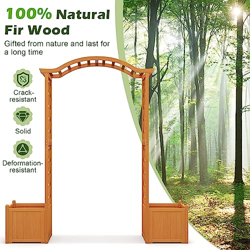 Giantex Garden Arbor with Planter, Wooden Planter Arch with Trellis, Outdoor Arch for Climbing Plants, Vegetables, Herbs, Decorations, Arbor Archway for Wedding, Ceremony, Party (Natural)