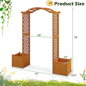 Giantex Garden Arbor with Planter, Wooden Planter Arch with Trellis, Outdoor Arch for Climbing Plants, Vegetables, Herbs, Decorations, Arbor Archway for Wedding, Ceremony, Party (Natural)