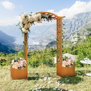 Giantex Garden Arbor with Planter, Wooden Planter Arch with Trellis, Outdoor Arch for Climbing Plants, Vegetables, Herbs, Decorations, Arbor Archway for Wedding, Ceremony, Party (Natural)