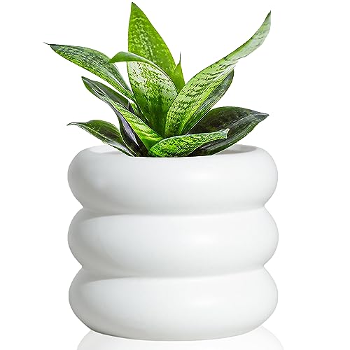 Cusmation Modern Plant Pot 4.8 Inch White Ceramic Planters for Indoor Plants Unique Pots for Plants, Boho Planter Pots with Drainage Holes Small Ceramic Pots Bubble Flowerpot for Home & Office Decor