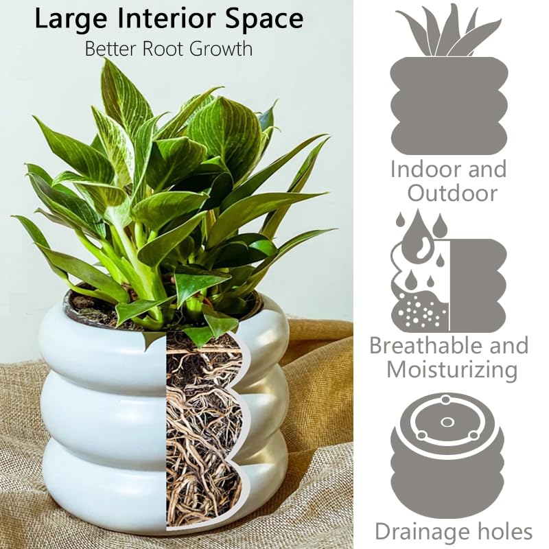 Cusmation Modern Plant Pot 4.8 Inch White Ceramic Planters for Indoor Plants Unique Pots for Plants, Boho Planter Pots with Drainage Holes Small Ceramic Pots Bubble Flowerpot for Home & Office Decor