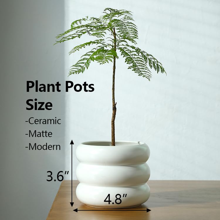 Cusmation Modern Plant Pot 4.8 Inch White Ceramic Planters for Indoor Plants Unique Pots for Plants, Boho Planter Pots with Drainage Holes Small Ceramic Pots Bubble Flowerpot for Home & Office Decor