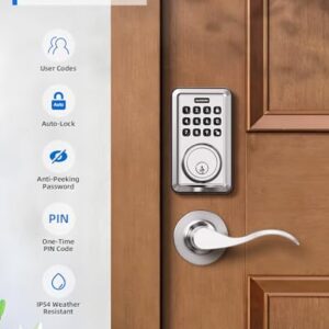 ApeStellar Keyless Entry Door Lock with 2 Lever Handles - Electronic Keypad Deadbolt - Front Door Lock Handle Sets - Auto Lock, Anti-Peeking Password, Easy Installation - Satin Nickel