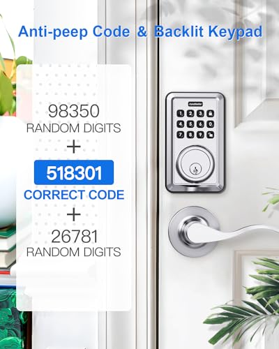 ApeStellar Keyless Entry Door Lock with 2 Lever Handles - Electronic Keypad Deadbolt - Front Door Lock Handle Sets - Auto Lock, Anti-Peeking Password, Easy Installation - Satin Nickel