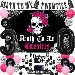 rip to my 20s birthday decorations for her, death to my twenties backdrop, banner, cake topper, sash, funeral for my youth funny thirtieth 30th birthday party supplies black pink