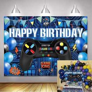 happy birthday video game photography backdrop blue level up gaming happy birthday banner boy family indoor outdoor gamer room video game party wall decoration 7x5ft