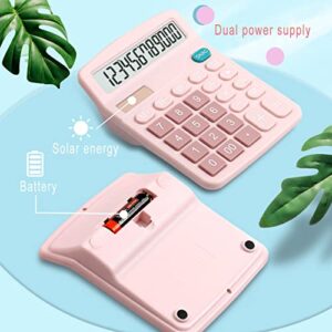 DEXIN Pink Office Desk Calculator, 12-bit Solar Battery Dual Power Standard Function Electronic Calculator with Large LCD Display (1PACK，Pink)