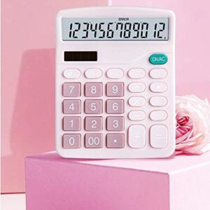 DEXIN Pink Office Desk Calculator, 12-bit Solar Battery Dual Power Standard Function Electronic Calculator with Large LCD Display (1PACK，Pink)