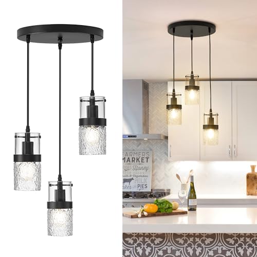 LMS Black 3-Light Pendant Fixtures, Adjustable Kitchen Hanging Light Fixture, Cluster Pendant Lights, LMS-188