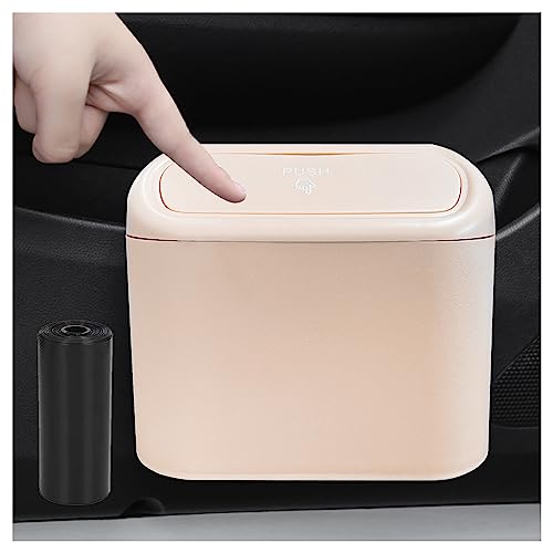 Kewucn Mini Car Trash Can Bin with Lid, Portable Auto Garbage Can with 15 PCS Trash Bags, Universal Hanging Leakproof Vehicle Organizer Storage for Car, Office, Bedroom, Home (Pink)