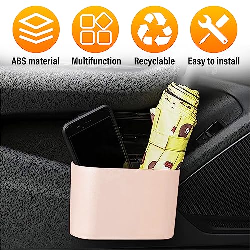 Kewucn Mini Car Trash Can Bin with Lid, Portable Auto Garbage Can with 15 PCS Trash Bags, Universal Hanging Leakproof Vehicle Organizer Storage for Car, Office, Bedroom, Home (Pink)