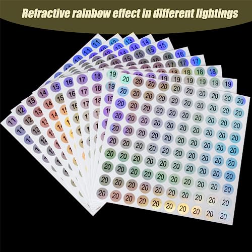 WBQMUNY 30 Sheets 1 to 30 Waterproof Reflective Laser Number Stickers,Round Self Adhesive Stickers/Inventory/Storage Organizing Stickers