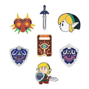 Zelda Game Enamel Pin Set - Zelda Gaming Collectible 7Pcs Shield and Sword Lapel Pins, Cosplay Brooch Gift for Women Men Game Lover