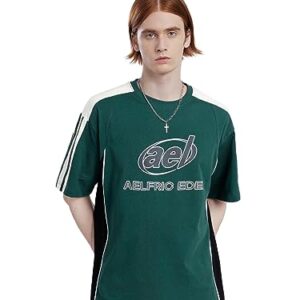 Aelfric Eden Oversized Graphic Tees Men Contrast Color Speedway Racing Tee Unisex Streetwear Tshirt Patchwork Polo Tee