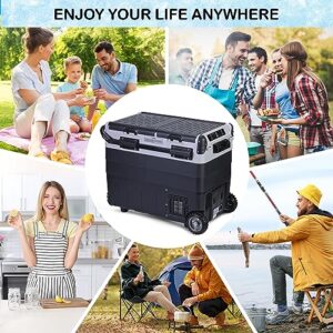 IDEALHOUSE 12 Volt Refrigerator, 53 QT(50L) RV Refrigerator, Car Fridge Dual Zone WIFI APP Control, -4℉ to 50℉, Car Fridge with 12/24V DC and 110-240V AC, Compressor Cooler for Car Travel or Home Use