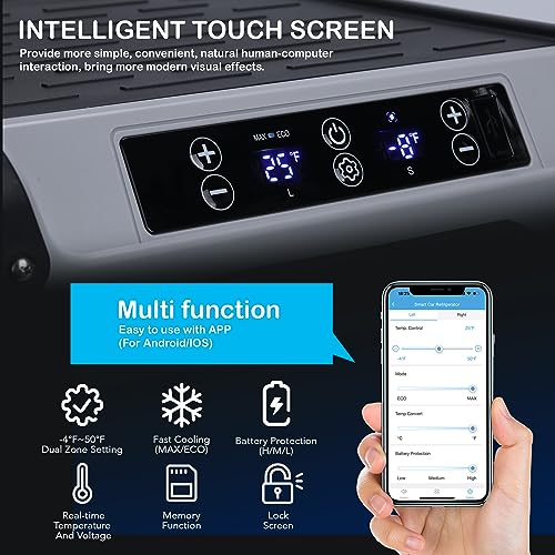 IDEALHOUSE 12 Volt Refrigerator, 53 QT(50L) RV Refrigerator, Car Fridge Dual Zone WIFI APP Control, -4℉ to 50℉, Car Fridge with 12/24V DC and 110-240V AC, Compressor Cooler for Car Travel or Home Use