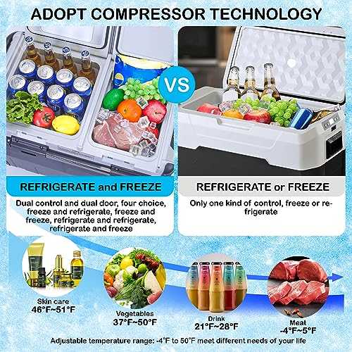 IDEALHOUSE 12 Volt Refrigerator, 53 QT(50L) RV Refrigerator, Car Fridge Dual Zone WIFI APP Control, -4℉ to 50℉, Car Fridge with 12/24V DC and 110-240V AC, Compressor Cooler for Car Travel or Home Use