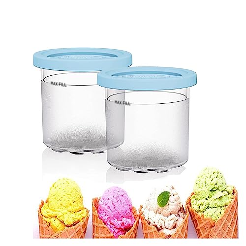 VRINO 2/4/6PCS Creami Pint Containers, for Ninja Creami Containers,16 OZ Ice Cream Pints Cup Safe and Leak Proof Compatible with NC299AMZ,NC300s Series Ice Cream Makers,Blue-4PCS