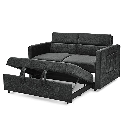 YUNLife&Home Modern Upholstered Futon Loveseat Sofa Convertible to Sleeper Sofá Bed,Love Seat Chaise Lounge Couch Chair 2-Seat with Adjustable Backrest for Living Room Apartment Small Space