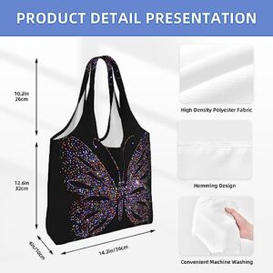 JABNOW Butterfly Canvas Tote Bags, Reusable Shopping Grocery Bags For Gym Beach Travel, Large Capacity/Lightweight