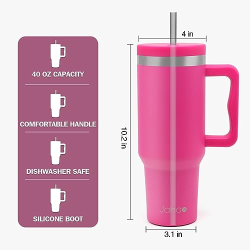 Jahao 40 oz Hot Pink Tumbler with Handle and Straw - Insulated Tumblers with Lid and Straw, Stainless Steel Water Bottle Insulated Cup Travel Coffee Mug Spill Proof Leak Proof Outdoor Sports(1 Pack)