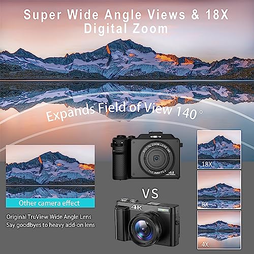 Vlogging Camera, 4K 48MP Digital Camera with WiFi, Free 32G TF Card & Hand Strap, Auto Focus & Anti-Shake, Built-in 7 Color Filters, Face Detect, 3'' IPS Screen, 140°Wide Angle, 18X Digital Zoom AA-13