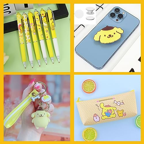 Cute Pompompurin School Supplies Set Kawaii Office Supplies Gift Set Including Gel Ink Roller Pens Stickers Pencil Case ID Badge Stickers Button Pins Key Chain Phone Ring Holder