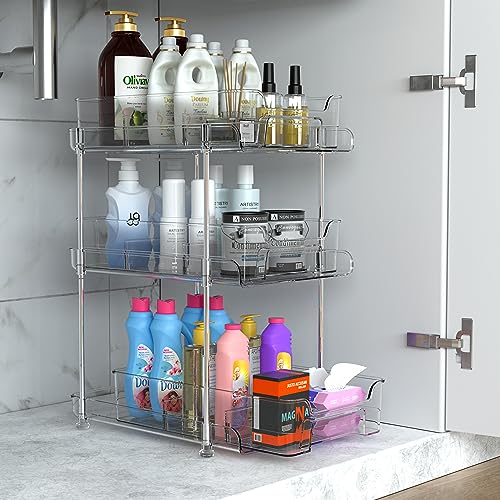 JUJEKWK Bathroom Storage 3 Tier, Clear Under Sink Organizer, Bathroom Organizers Under Sink, Bathroom Accessories, Bathroom Decor, Drawer Organizer