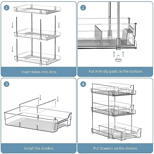 JUJEKWK Bathroom Storage 3 Tier, Clear Under Sink Organizer, Bathroom Organizers Under Sink, Bathroom Accessories, Bathroom Decor, Drawer Organizer