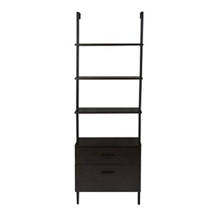 Husyop Industrial Bookshelf, Wood Ladder Bookshelf with 4-Tier and 2 Drawers,Metal Frame Storage Shelves Bookcase for Living Room Bedroom and Office (Brown/Black)