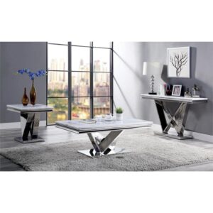 Bowery Hill Modern Metal Pedestal Console Table in Chrome Finish