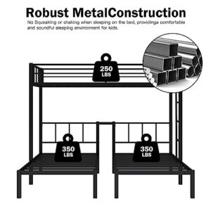 HAUSHECK Triple Bunk Bed for 3 Kids, Teen & Adults, Twin Over Twin Bunk Beds, Divided into 3 Separate Bed, Metal Triple Twin Bunkbeds with Safety Guardrails & Ladder, No Box Spring Needed