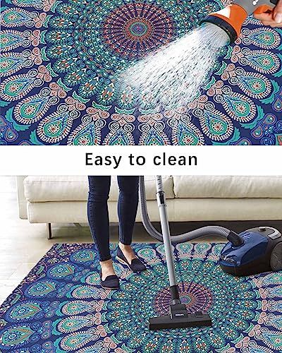 Outdoor Rugs Mandala Flower Reversible Mats Non Slip Carpet Indoor Outdoor Area Rug with Rubber Floral Pattern Non-Slip Outdoor Carpet Camping RV Rug/Deck Rug/Porch Rug 6x9 ft