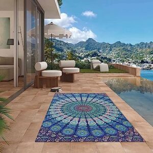 Outdoor Rugs Mandala Flower Reversible Mats Non Slip Carpet Indoor Outdoor Area Rug with Rubber Floral Pattern Non-Slip Outdoor Carpet Camping RV Rug/Deck Rug/Porch Rug 6x9 ft