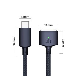 AreMe 140W USB C to Magnetic 3 Charging Cable 6.6ft, Compatible with MacBook Pro 2023 (M2, 14/16 inch), MacBook Air 2022 (M2), MacBook Pro 2021 (M1, 14/16 inch) - Midnight