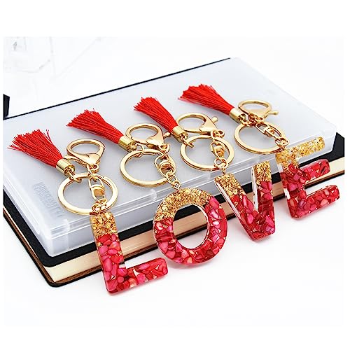 Lucky Red Tassel Keychain Initial Letter Keyring Gift Crystal Letter Pendant Gift for Women Girl (Red Letter M)