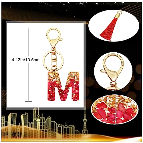 Lucky Red Tassel Keychain Initial Letter Keyring Gift Crystal Letter Pendant Gift for Women Girl (Red Letter M)