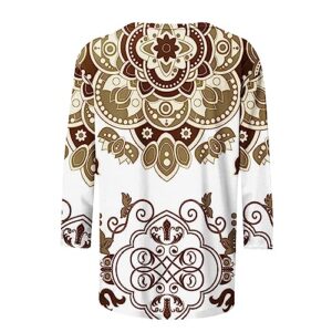 Womens Fashion Fall Tops 2023 Casual Dressy 3/4 Sleeve Loose Fit T Shirts Trendy Crew Neck Floral Printed Cute Blouse