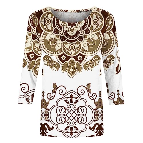 Womens Fashion Fall Tops 2023 Casual Dressy 3/4 Sleeve Loose Fit T Shirts Trendy Crew Neck Floral Printed Cute Blouse