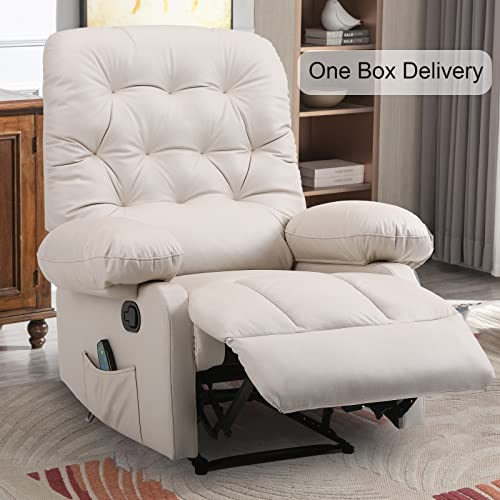 Kasorix Massage Recliner Chairs with Heat Tufted Fabric Manual Reclining Chairs Overstuffed Recliners Massaging Single Sofa for Living Room (Beige), Medium(300lbs)