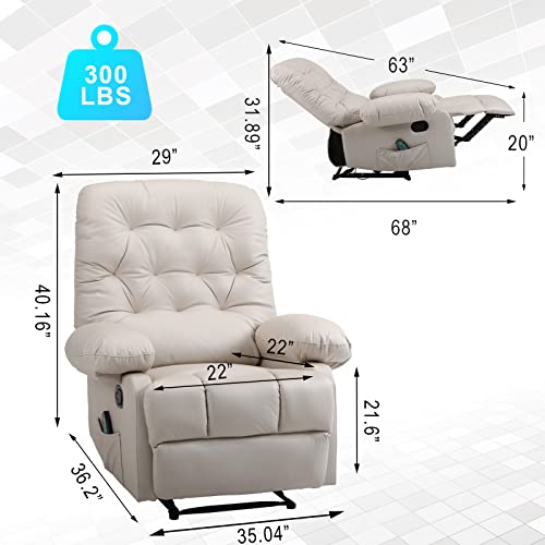 Kasorix Massage Recliner Chairs with Heat Tufted Fabric Manual Reclining Chairs Overstuffed Recliners Massaging Single Sofa for Living Room (Beige), Medium(300lbs)