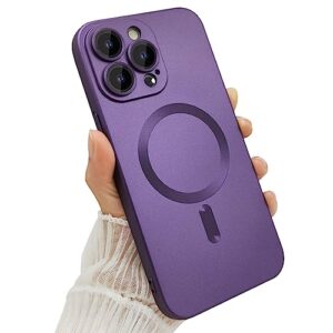 ankofave magnetic case for iphone 14 pro max phone case for women, matte luxury soft metallic luster design with camera lens protector, compatible with magsafe case for iphone 14 pro max 6.7"-purple