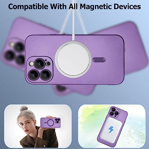 ankofave Magnetic case for iPhone 14 Pro Max Phone Case for Women, Matte Luxury Soft Metallic Luster Design with Camera Lens Protector, Compatible with Magsafe Case for iPhone 14 Pro Max 6.7"-Purple