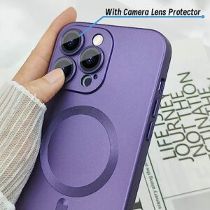 ankofave Magnetic case for iPhone 14 Pro Max Phone Case for Women, Matte Luxury Soft Metallic Luster Design with Camera Lens Protector, Compatible with Magsafe Case for iPhone 14 Pro Max 6.7"-Purple