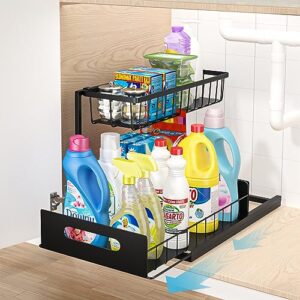 eastshark fully metal under sink organizers and storage with sliding drawer bottom, 2 tier l shaped sturdy & heavy-duty kitchen bathroom cabinets shelves, pull out cabinet organizer