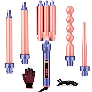 brightup curling iron, 3 barrel hair curler beach waver all in one curling wand with interchangeable ceramic barrels and heat protective glove, lcd display, instant heating, temperature adjustment