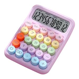 afbord colorful calculator for women girls cute candy desk accessories, typewriter-inspired round button large screen portable easy to use calculator for office school home purple