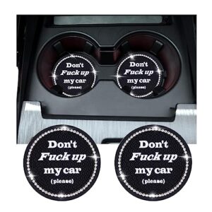 kewucn 2 pack bling car cup holder coasters, 2.75 inch anti-slip soft rubber crystal rhinestone auto cup insert pad, universal vehicle interior decor accessories for car suv truck (black)